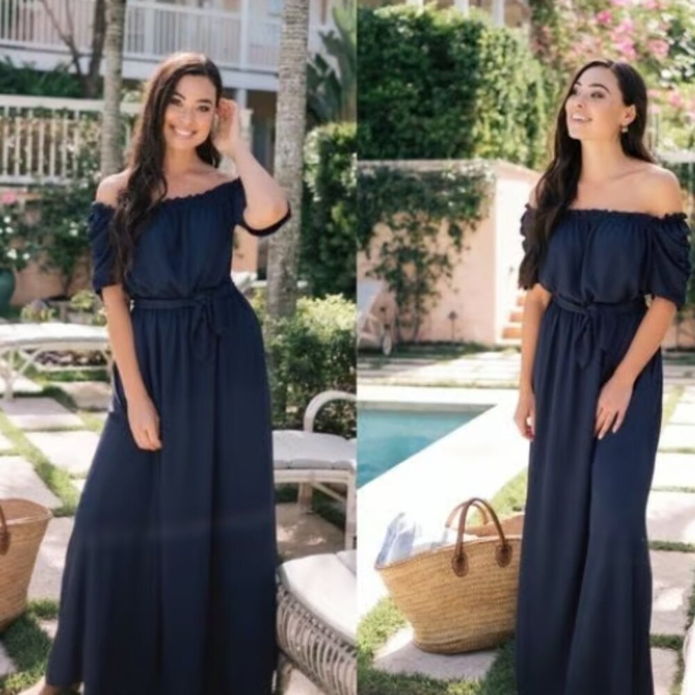 Gal Meets Glam GMG Collection Women's Sydney Drindle Maxi Dress Size 6 Navy NWT